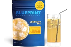 Blueprint Bryan Johnson Longevity Mix - Muscle Builder & Recovery Supplement - Promotes Focus and Balanced Mood - Magnesium, Creatine, L-Theanine, Glutathione & Vitamin C- 30 Servings, Pineapple Yuzu