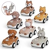 Nueplay 6pack Animal Racing Cars & Finger Puppets for Toddler Girls 1-3 | Infant Friction-Powered Vehicles Gift Set