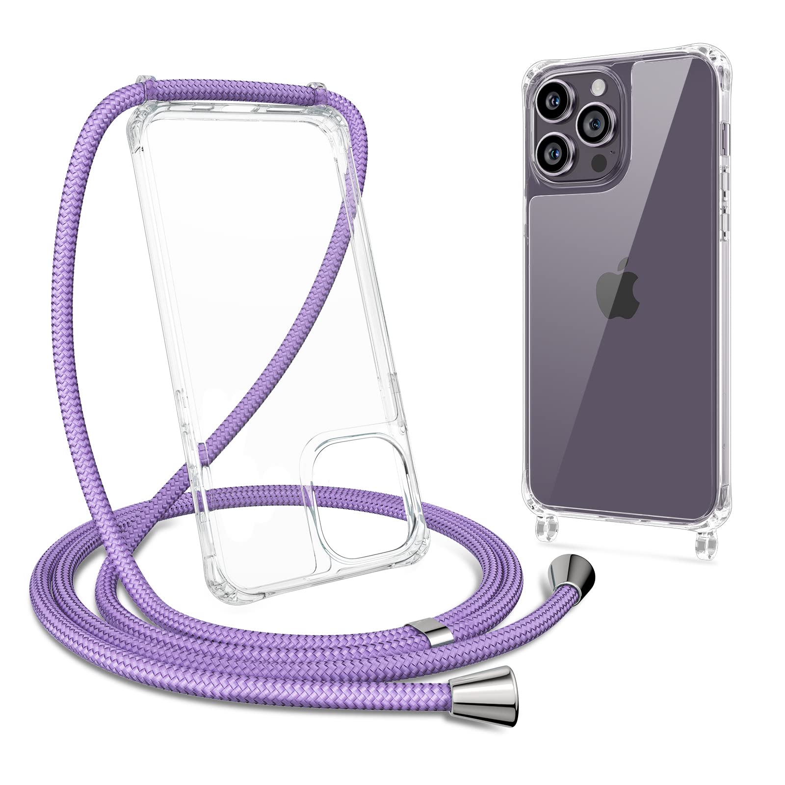 ZTOFERA Crossbody Lanyard Case for iPhone 14 Pro, Ultra Clear Hard Back with Soft Bumper Protective Phone Case with Strap Adjustable Neck Cord Necklace Shockproof Cover for iPhone 14 Pro, Purple