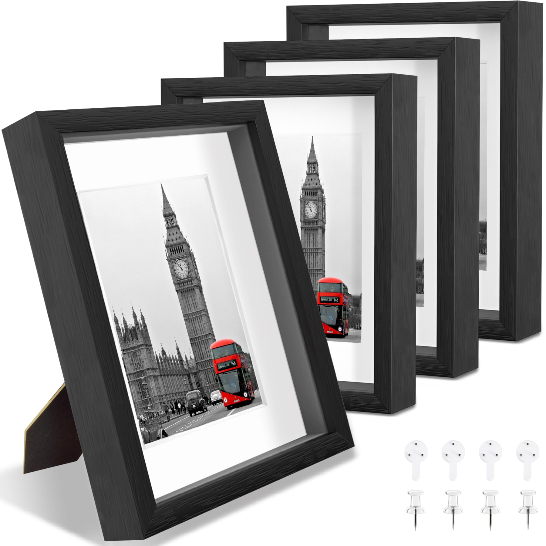 Photo 1 of Heyxinda 11x14 Shadow Box Picture Frames 4 Pack, Wooden Display Cases with Linen Board, Use as 9x12 Frame with Mat or 11x14 without Mat, 1.0" Interior Depth for Flowers Memorabilia Collectibles, Black