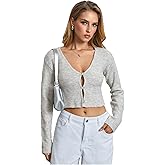 SHENHE Women's Cropped Cardigan Button Up Deep V Neck Y2k Fitted Soft Knit Sweater Cardigan