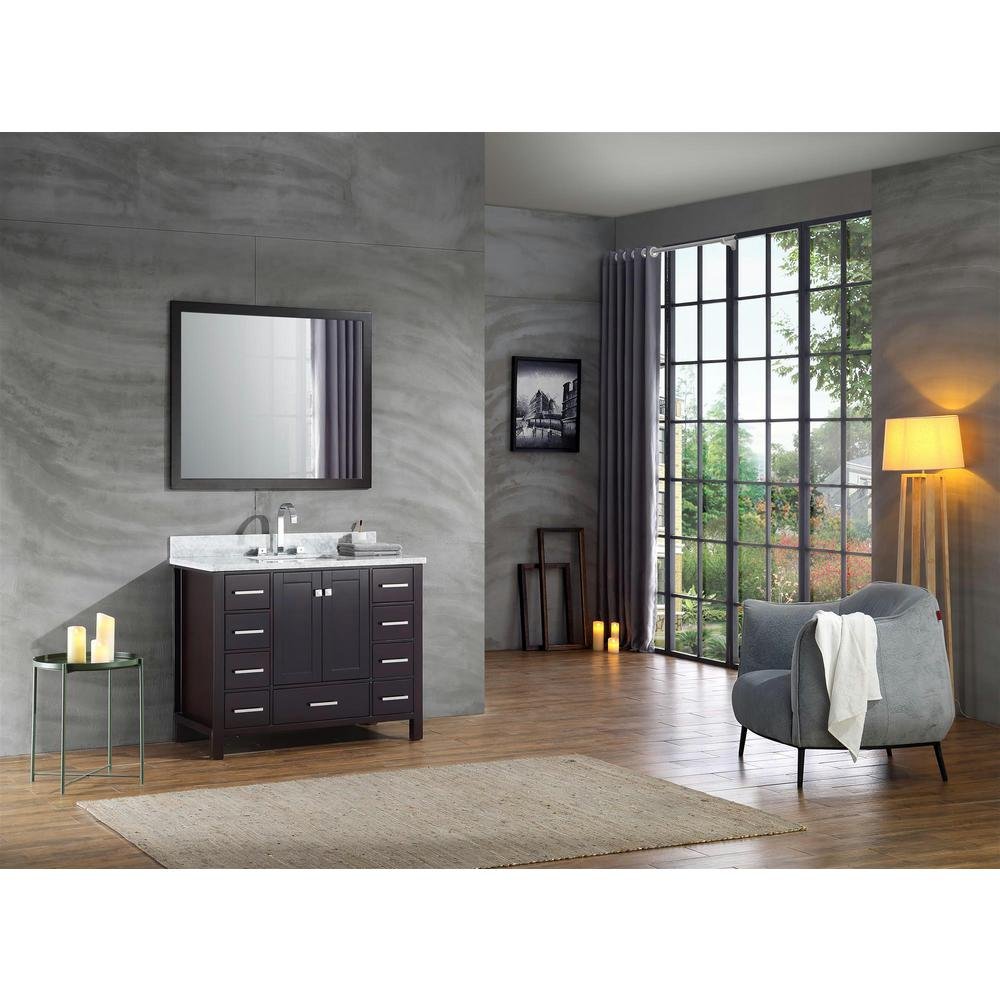 Dkb 43 Inch Beckford Series Rectangular Single Sink Bathroom Vanity Set In White With Carrara White Marble Countertop 2 Soft Closing Doors 9 Full Extension Dovetail Drawers