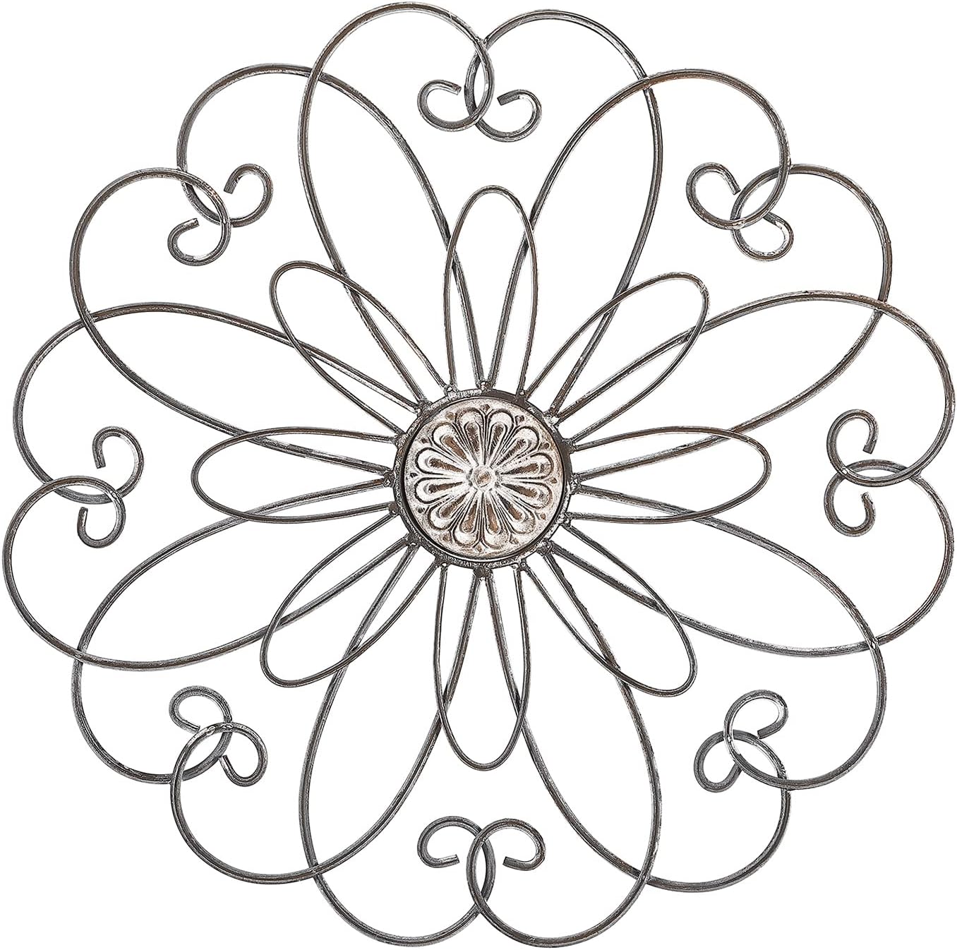 Plaques & Wall Art - frymucz Metal Flower Wall Decor Metal Flower Scroll Wall Art Iron Wall Decor Metal Wall Flowers Decoration Iron Floral Sculpture for Bedroom Bathroom Living room Outdoor Garden -18”x18” (Flower 1)