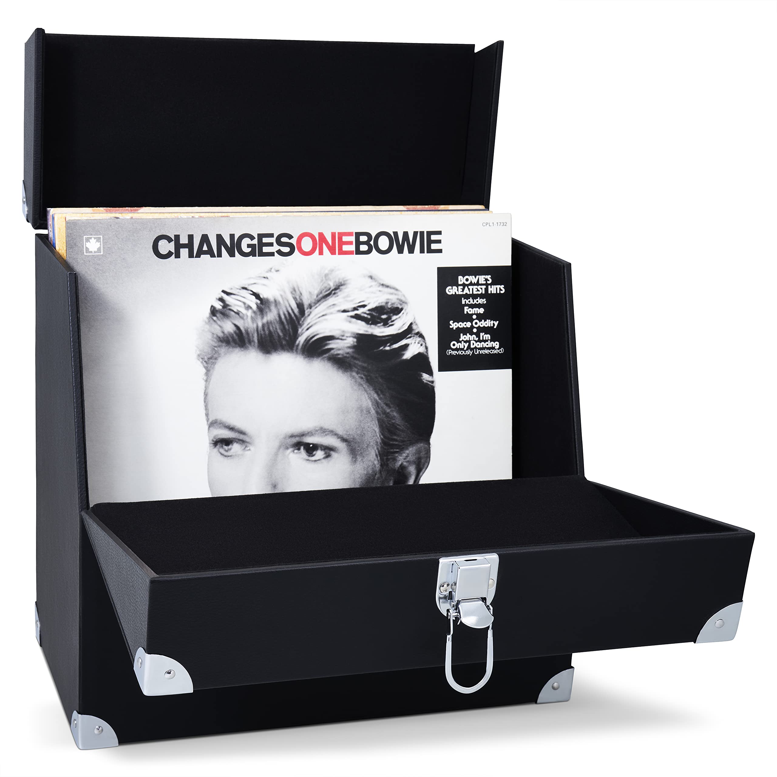 Legend Vinyl Vinyl Record Storage Box Holds up to 40 LPs. Vinyl Record Box with Front Opening Panel for Easy Navigation and Selection of Your Albums