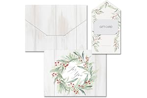 CANOPY STREET Masterpiece Watercolor Christmas Greenery Gift Card Holder / 6 Holly Christmas Cards / 3" x 4" Elegant Holiday Wreath Gift Card Envelope