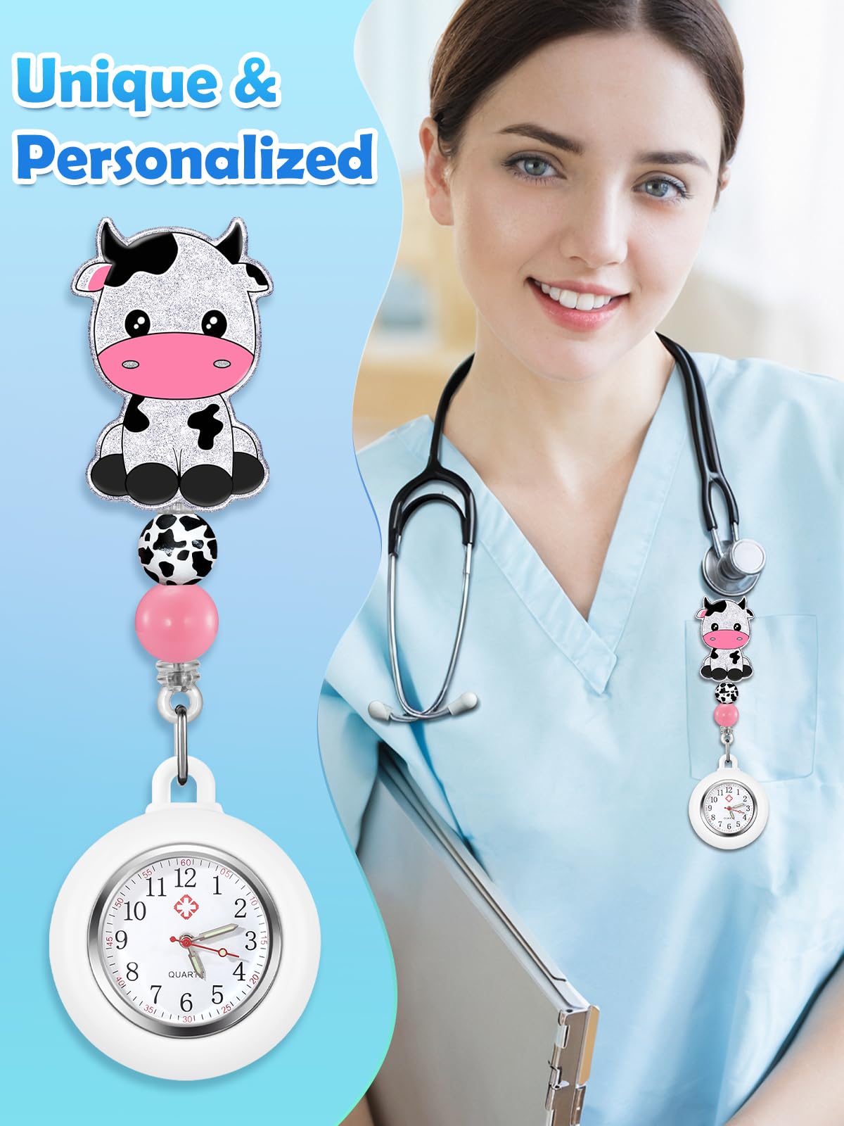 Plifal Nurse Watch Nursing Pocket Badge Fob with Second Hand - Retractable Clip On Clock with Secondhand for Medical Staff Women Men