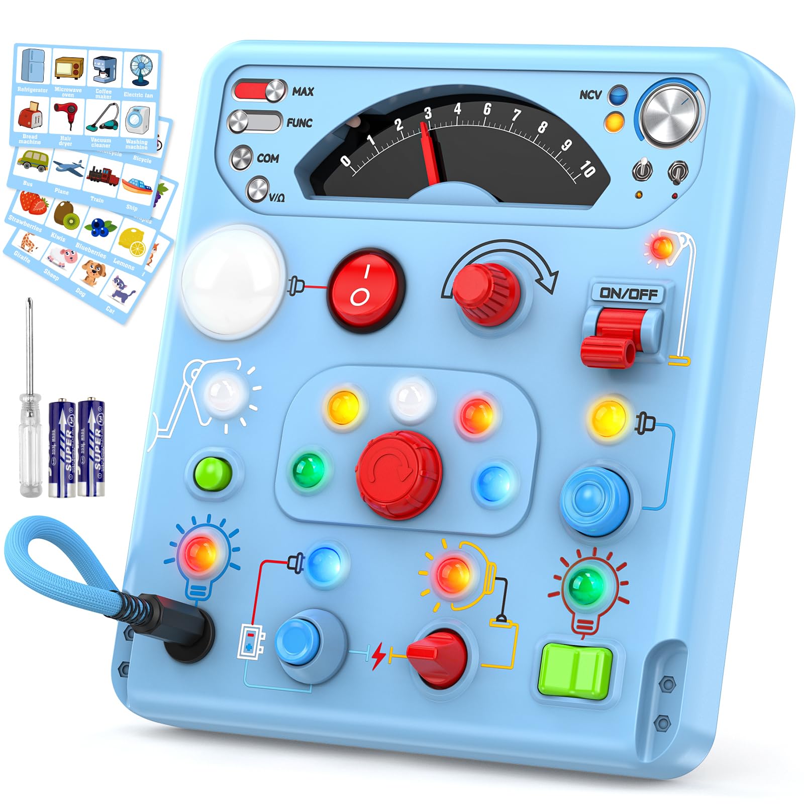 Busy Board Montessori Toys for Toddlers 1 2 3 4 Year Old with 13 LED Lights, Sensory Board Toys Educational Learning for Toddlers, Activity Toy Christmas Birthday Gifts for 1+ Year Old Boys and Girls