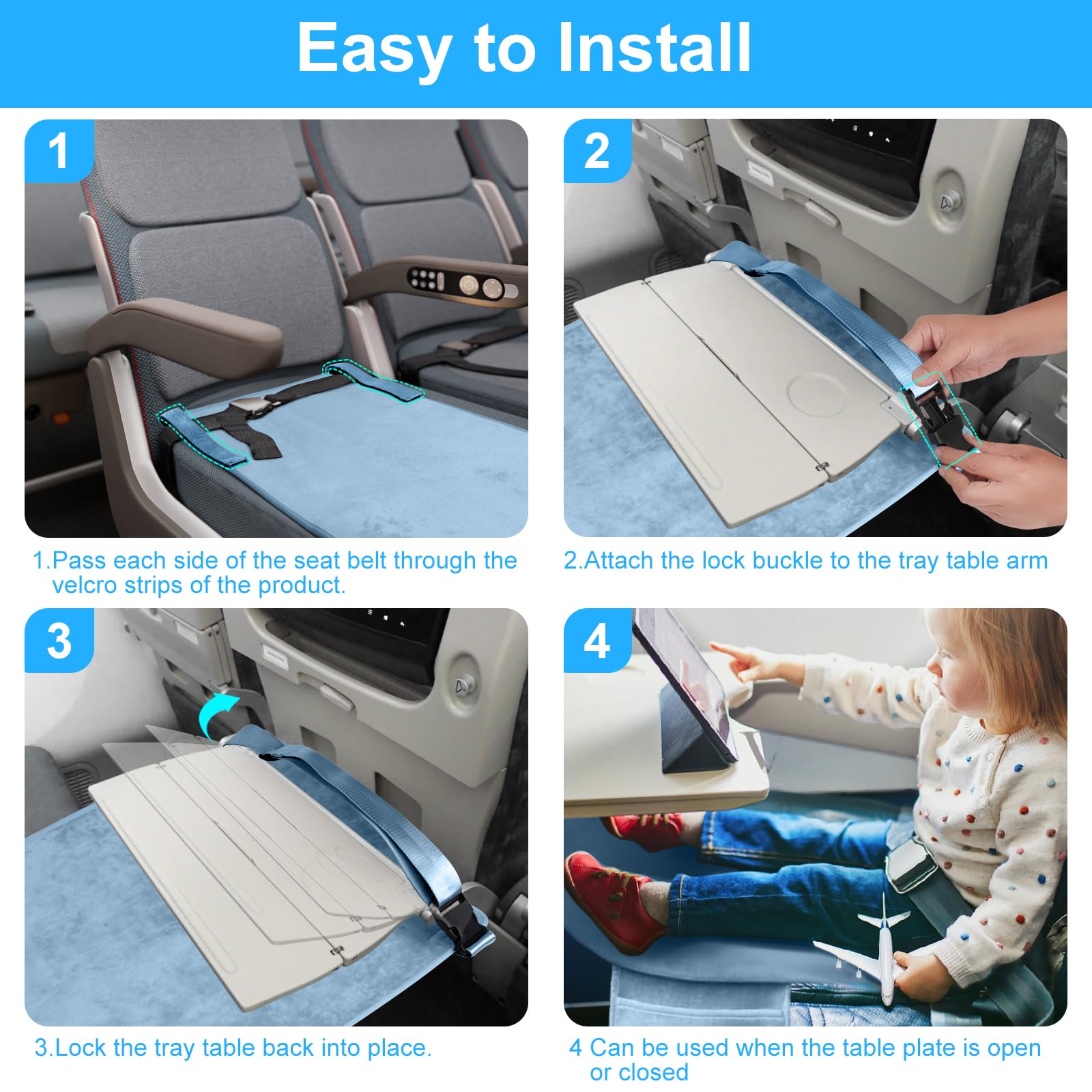 Toddler Airplane Bed, Kids Airplane Seat Extender Travel Bed, Kids Airplane Travel Essentials, Airplane Must Have for Toddlers, Portable Plane Bed Foot Rest for Flights