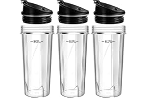 UBYNID Blender 16oz Cups Replacement for Ninja - 3 Pack Ninja Blender Cups with Lids, Compatible with Ninja QB3001SS, BL770, BL780, BL660, BL740, BL810, Nutri Ninja Series Blenders