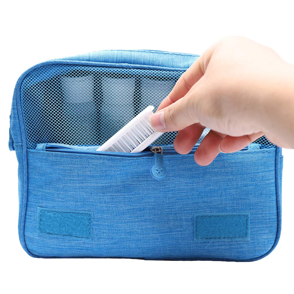 Hanging Toiletry Bag Water Resistant, Travel Wash Bags Cosmetic Bags with 8 Pouches, Bathroom Shower Organizer Portable Durable for Men and Women (Blue)