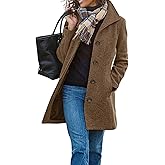 CHARTOU Women's Casual Thicken Wool Blend Stand Collar Single Breasted Pea Coat