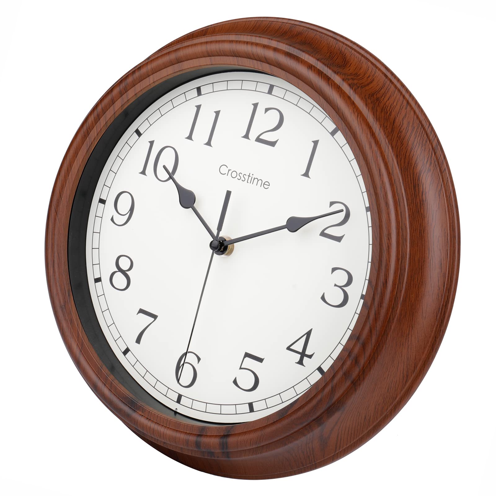 Crosstime 30cm Vintage Wall Clock with Walnut Wood Grain, Waterproof & Silent, Round Classic Retro Wall Clocks for Kitchen Bathroom Living Room Decor