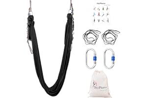 SKYPHAROS 5.5 Yards Aerial Silks Yoga Swing Set - Aerial Yoga Hammock Kit Anti-Gravity Flying for Fitness, Low/Non Stretch Nylon Tricot Fabric Hardware Included for Dance
