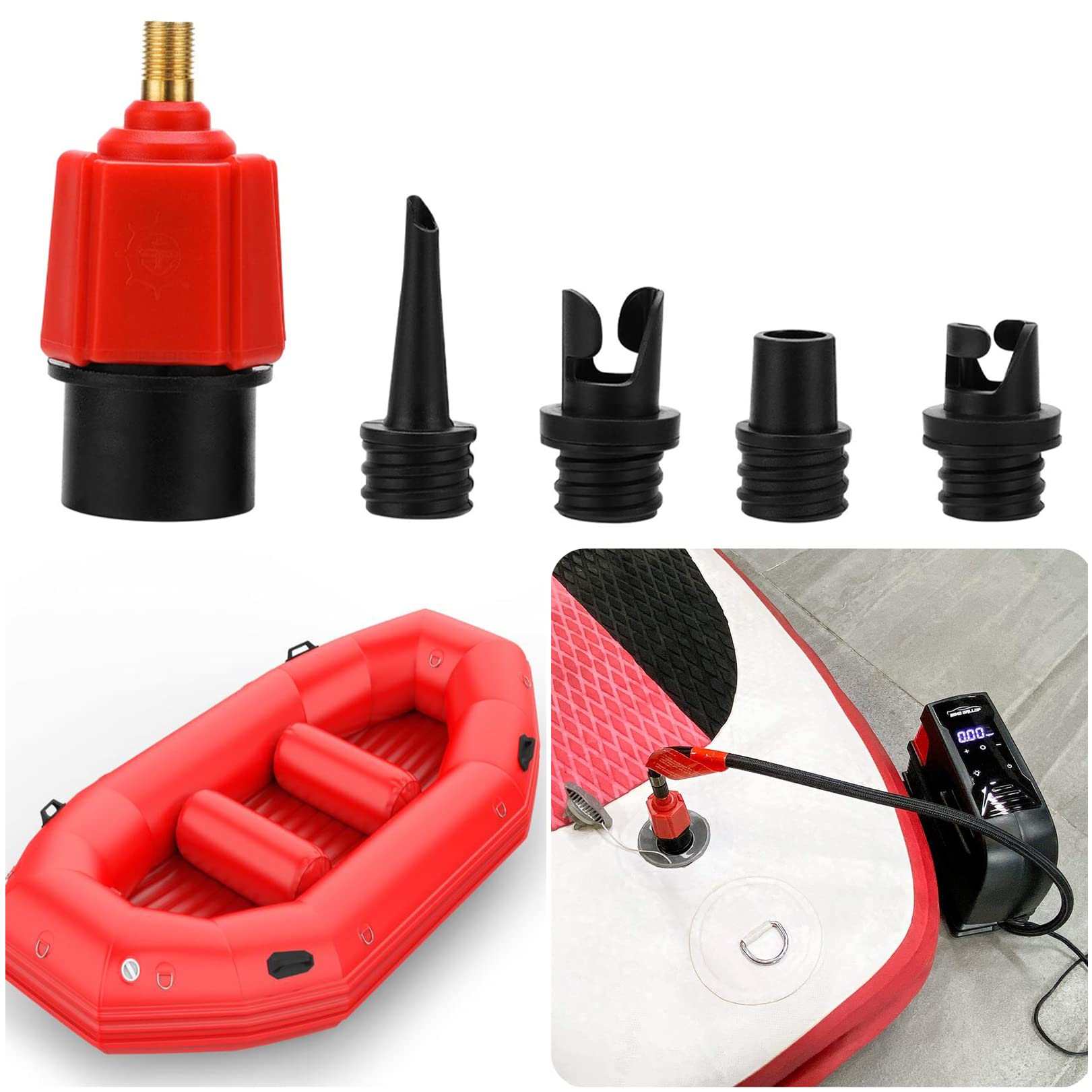 Universal Air Valve Converter Adapter for Inflatable Boat, Stand Up Paddle Board, SUP Pump - Paddleboard Accessories（Red）