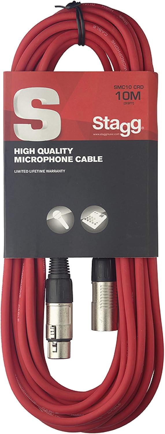 Stagg SMC10 CRD 10 m XLR to XLR Microphone Cable - Red, 10m
