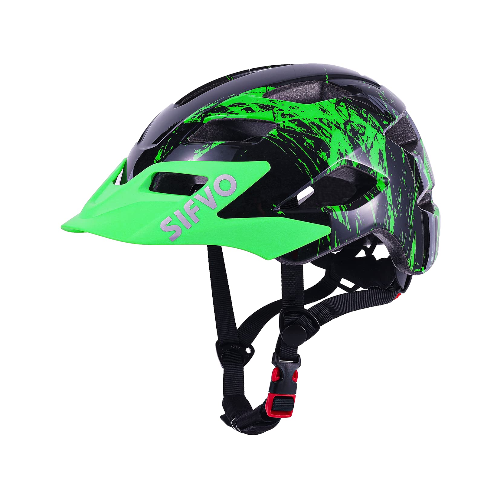 Photo 1 of Kids Helmet, SIFVO Kids Bike Helmet Boys and Girls Bike Helmet with Cool Visor Helmet for Kids 5-14, Kids Bike Helmets Youth Bike Helmet Adjustable & Lightweight 50-57cm (Black Green?New?)