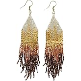 INK+ALLOY Beaded Earrings for Women Dangling, Claire Luxe Seed Bead Fringe Statement Boho Earrings, Hypoallergenic Handmade Jewelry for the Modern Bohemian, 4.25-Inch