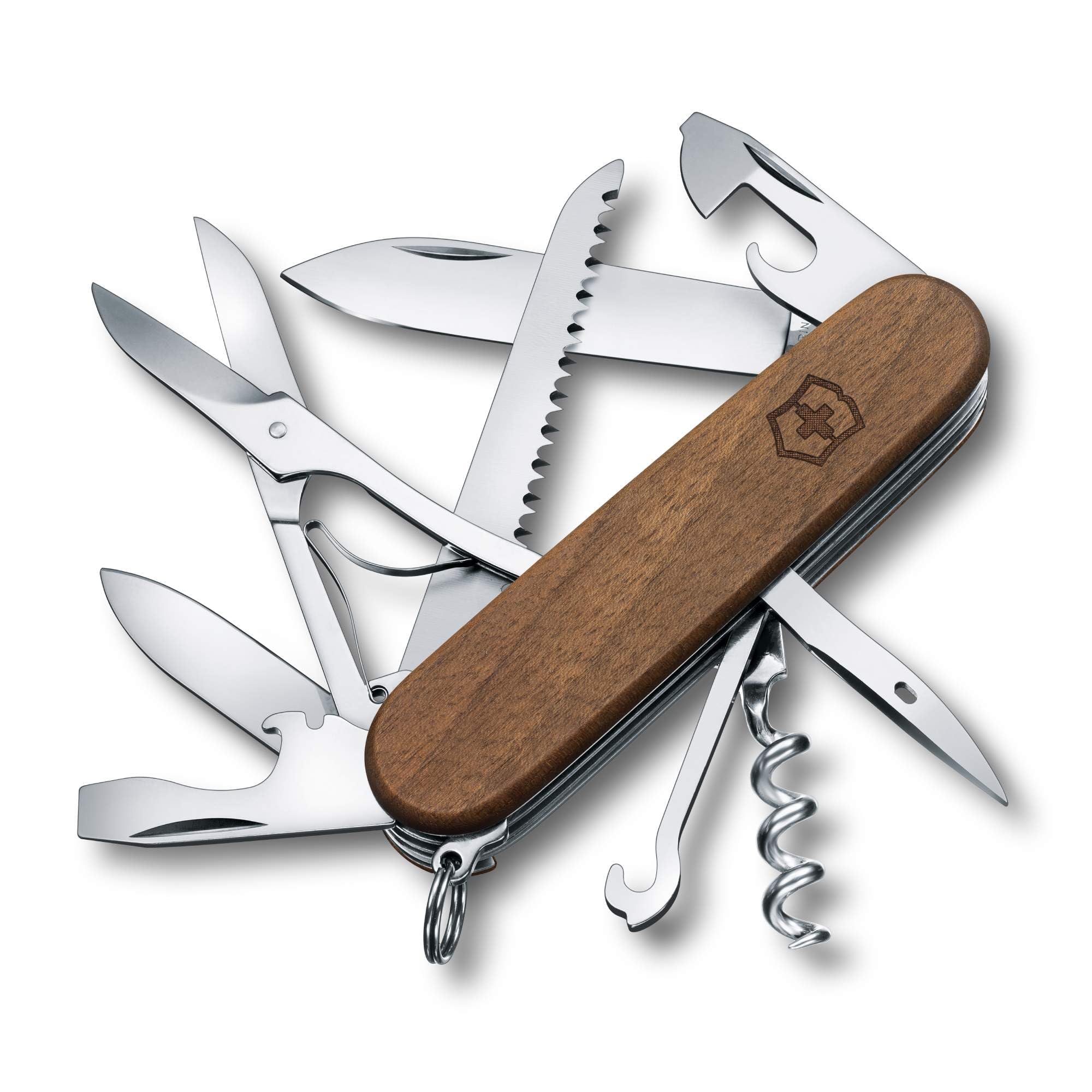 Victorinox Huntsman Wood Swiss Army Knife, Medium, Camping Pocket Knives, Multi Tool, 13 Functions, Large Blade, Saw, Wood