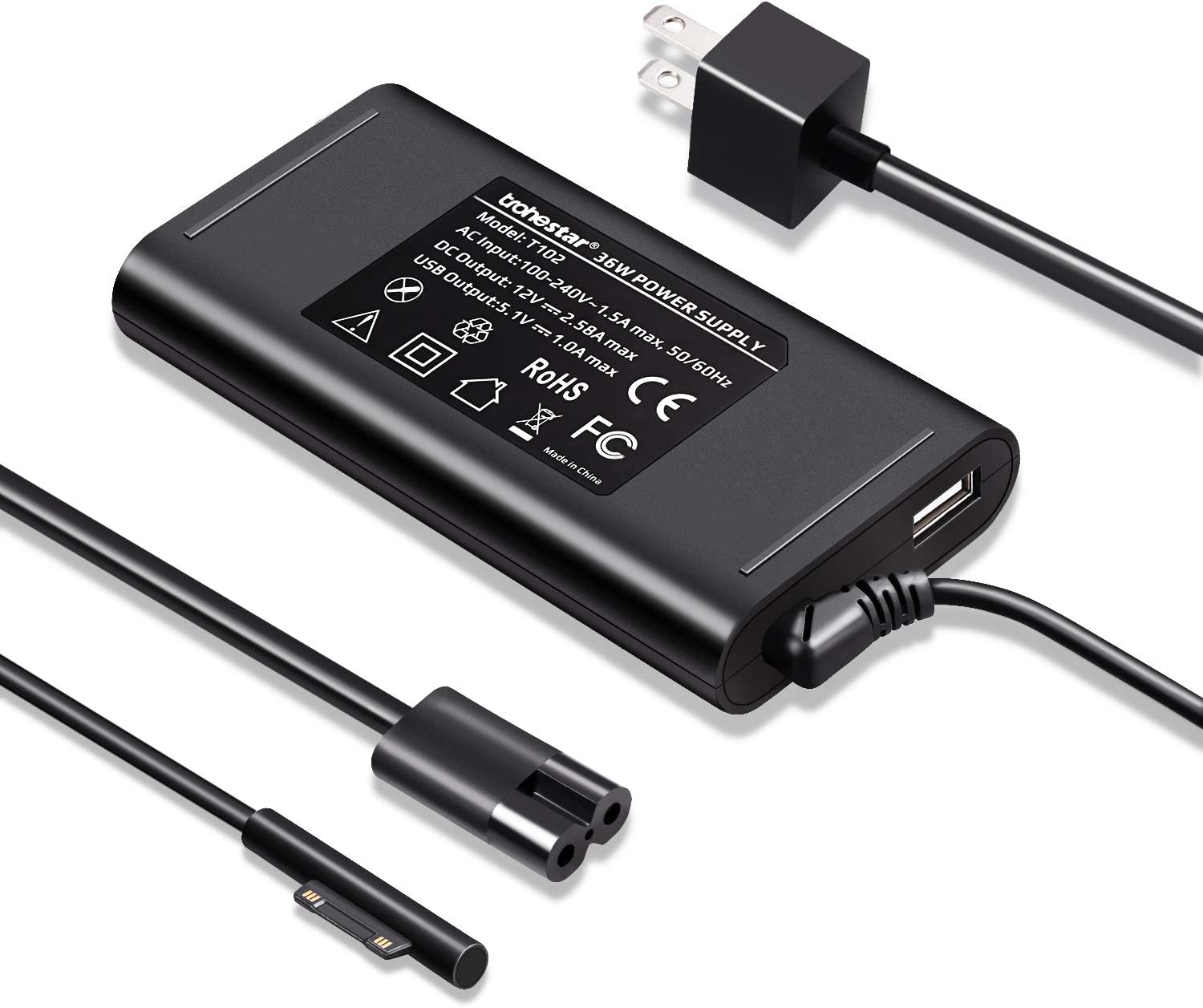 Surface Pro Charger Surface Pro 4 Charger Surface Pro 3 Charger, 36W 12V 2.58A Power Supply Adapter Compatible with Microsoft Surface Pro 3 Pro 4 Pro 5 Surface Laptop Surface Go Include Travel Case