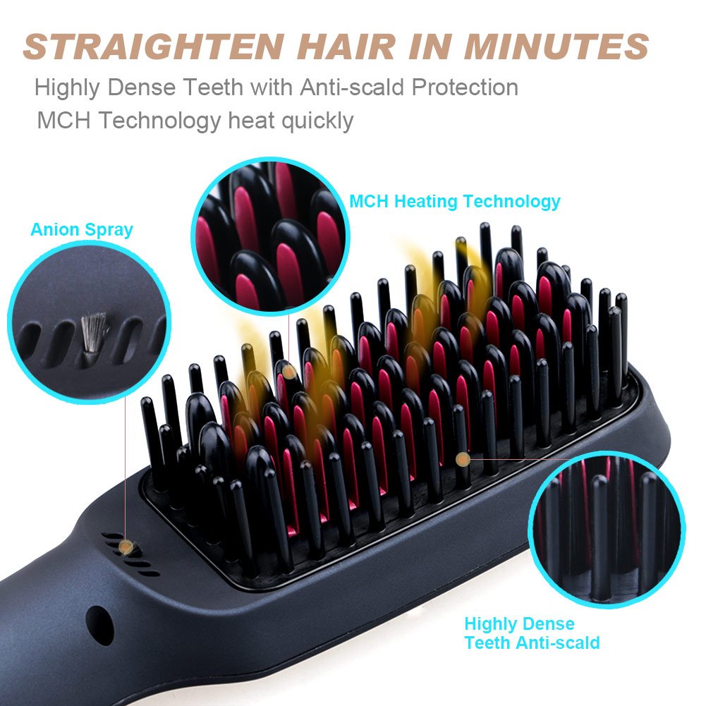 ARINO Spazzola Lisciante Ionica Lisciacapelli Lisciatura Lisciatore Ioni 2 in 1 Raddrizzatore Piastra di Ceramica Styling Elettrico con Tecnologia MCH per Protezione Riscaldamento Rapido Antistatico Scottature Nero