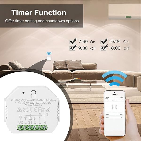 Montloxs Zigbee Mdulo de Interruptor Inteligente ZigBee RF de 2 Bandas con AppControl Remoto por Voz Temporizador de programacinDispositivo compartido Mini Smart Home OnOff Controller