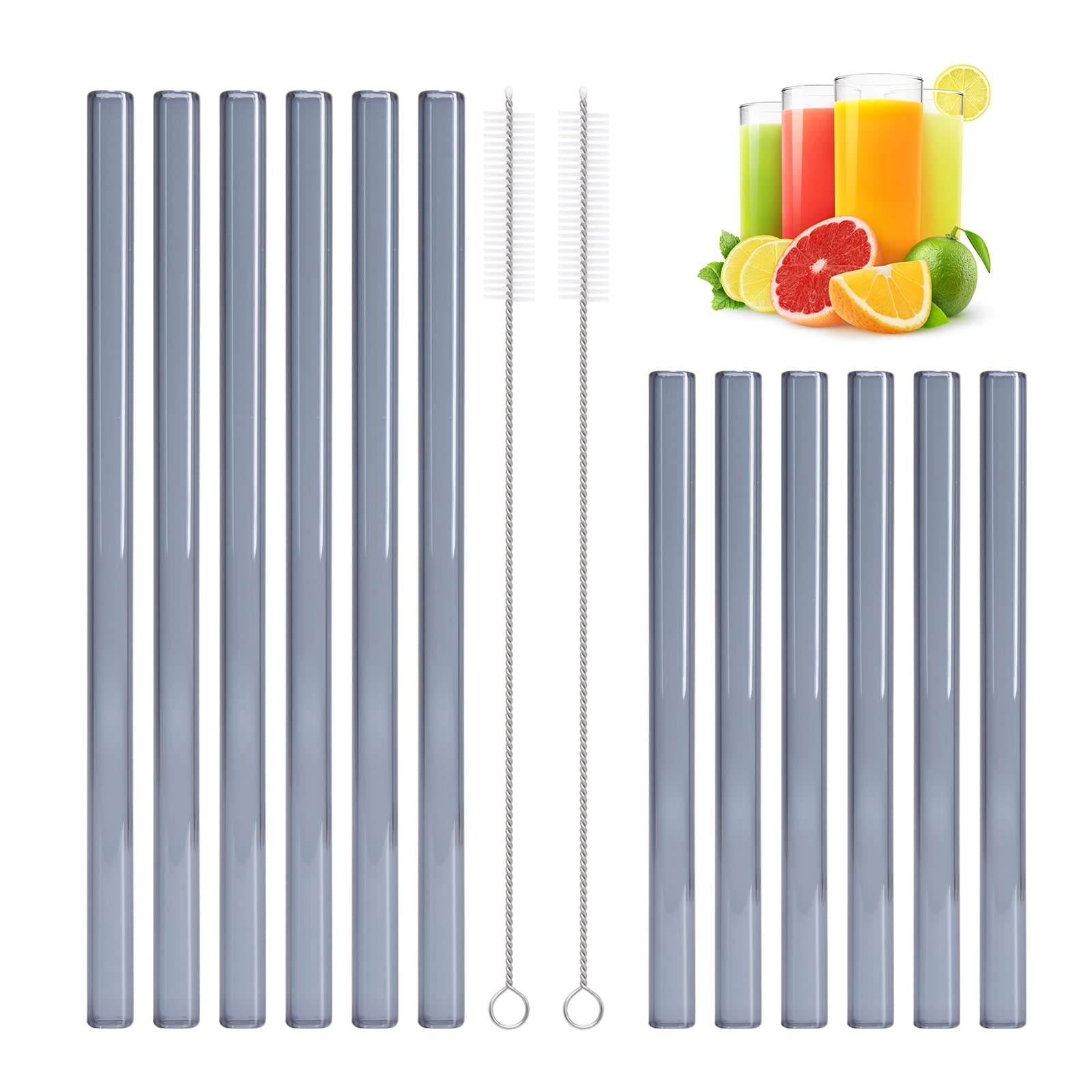 Photo 1 of Kiemeu Glass Straws - Shatter Resistant Black Reusable Straws for Smoothies and Drinks, Thick With Elliptical Opening