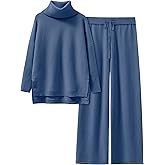 ANRABESS Women Two Piece Outfits Oversized Turtleneck Knit Pullover Sweater Top Wide Leg Pants Lounge Set Sweatsuit 2025 Fall