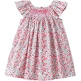 Simplee kids Baby Girl Smocked Dress Summer Casual Short Sleeve Dresses Floral Print Sundress Princess Dress for Toddlers