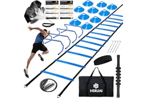 HERUAI Agility Ladder Speed Training Equipment Set, 20ft Speed Ladder, 4 Hurdles, 10 Speed Cones, Running Parachute, Football Basketball Soccer Training Equipment for Kids Youth Adults - Enhance Speed