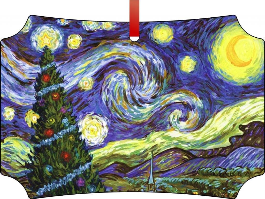 Amazon.com: Rosie Parker Inc. Vincent Van Gogh's Starry Night-Christmas Tree-Berlin Aluminum Christmas Ornament with a Red Satin Ribbon/Holiday Hanging Tree Ornament/Double-Sided Decoration/Great Unisex: Home \u0026 Kitchen