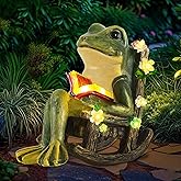 Solar Garden Miniature Frog Outdoor Statues Decor with Succulents Decorations and 7 LED Lights for Patio Yard Lawn Ornament Balcony Birthday Gift for Women Mum Unique Frogs Figurine Housewarming Ideas