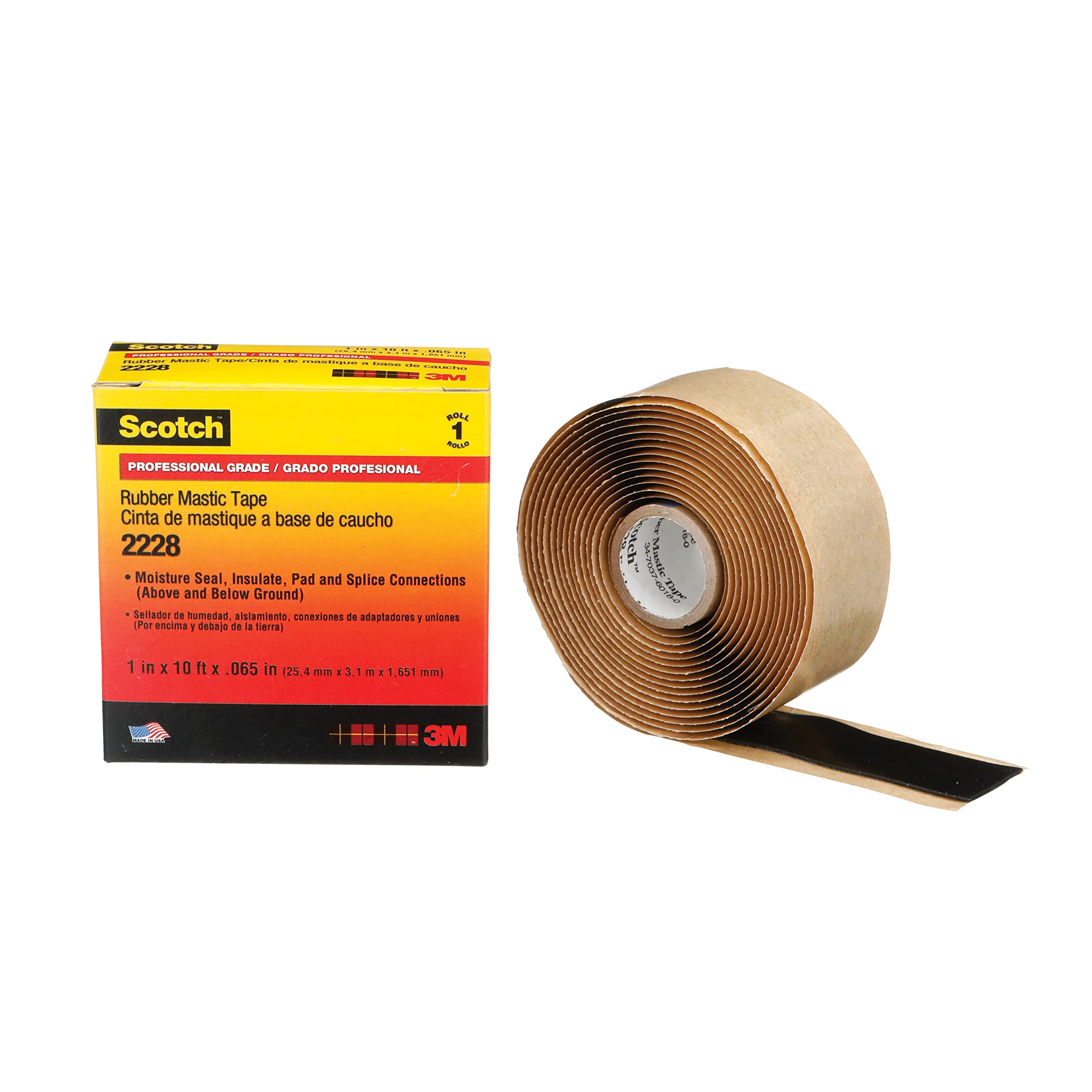 3M Scotch 2228 Rubber Mastic Electrical Tape 5.1 cm x 3 m Black Self-Fusing Rubber Tape for Insulating and Sealing - 1 Roll