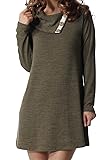 levaca Women's Long Sleeve Button Deco Neck Loose Casual Short T Shirt Dress