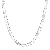 Verona Jewelers 925 Sterling Silver Necklace Figarucci, 3MM 4MM Figaro Chain |Solid Flat Mariner Necklace, Silver Necklace Chain For Men and Women18-30 made in italy