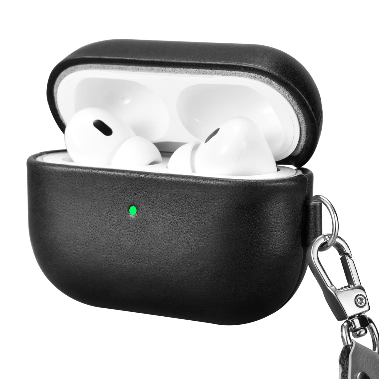 AirPods Pro 2 用 ケース 本革(2022年9月発売専用)落下防止 耐衝撃 保護ケース AirPods Pro2 レザーケース カバー 分離式 全面保護 エアーポッズプロ2 ケース 装着充電可能 LEDライト可視 ワイヤレス充電対応 持ち運びに便利 ストラップ付き(ブラック) の商品画像