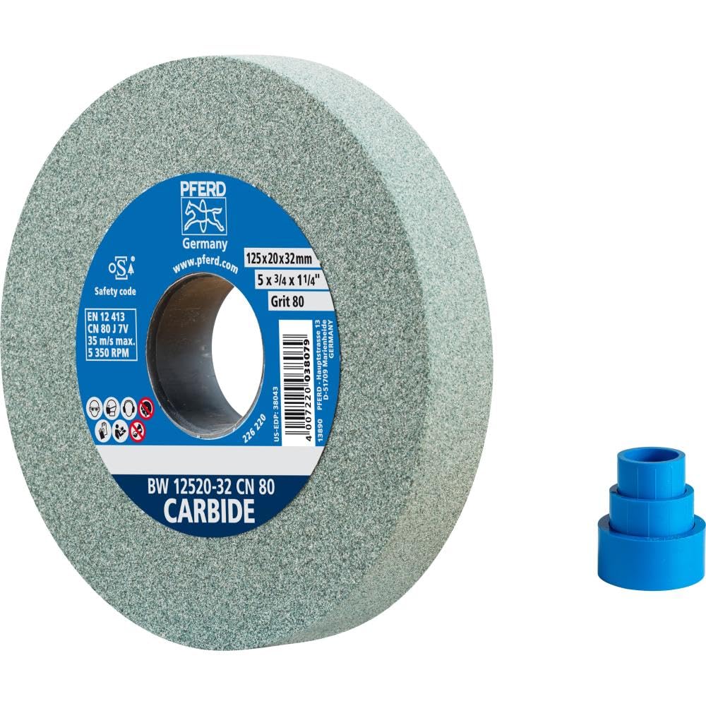 PFERD Sanding Disc 125 x 20 x 32 mm, Carbide, Grain Size 80, Silicon Carbide, 39009723 - Sanding Disc for Working Hard Materials with Integrated Reducing Sleeves (25/20/16 mm)