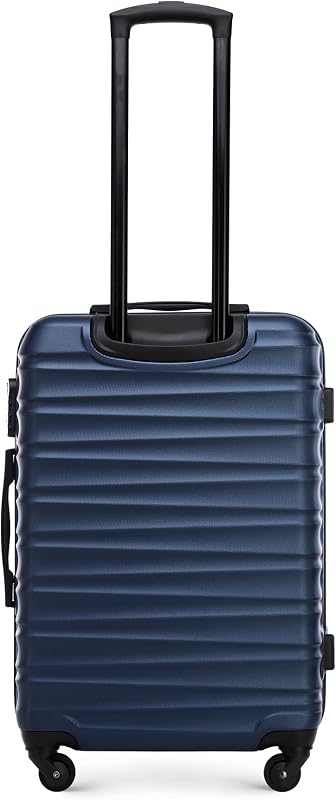 set di 4 valigie con custodia per cosmetici trolley bagaglio a mano ABS 4 ruote spinner chiusura a combinazione maniglia telescopica Groove Line blu navy Ryanair/ITA Airways/easyJet