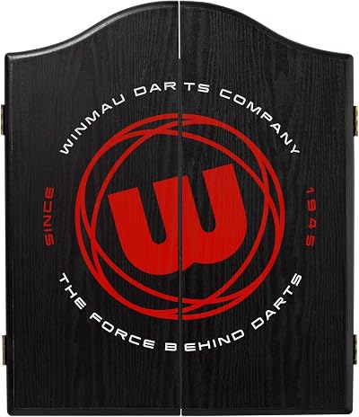 WINMAU Deluxe Dartboard Cabinet Veneer Wood with Scoreboard & Fixings