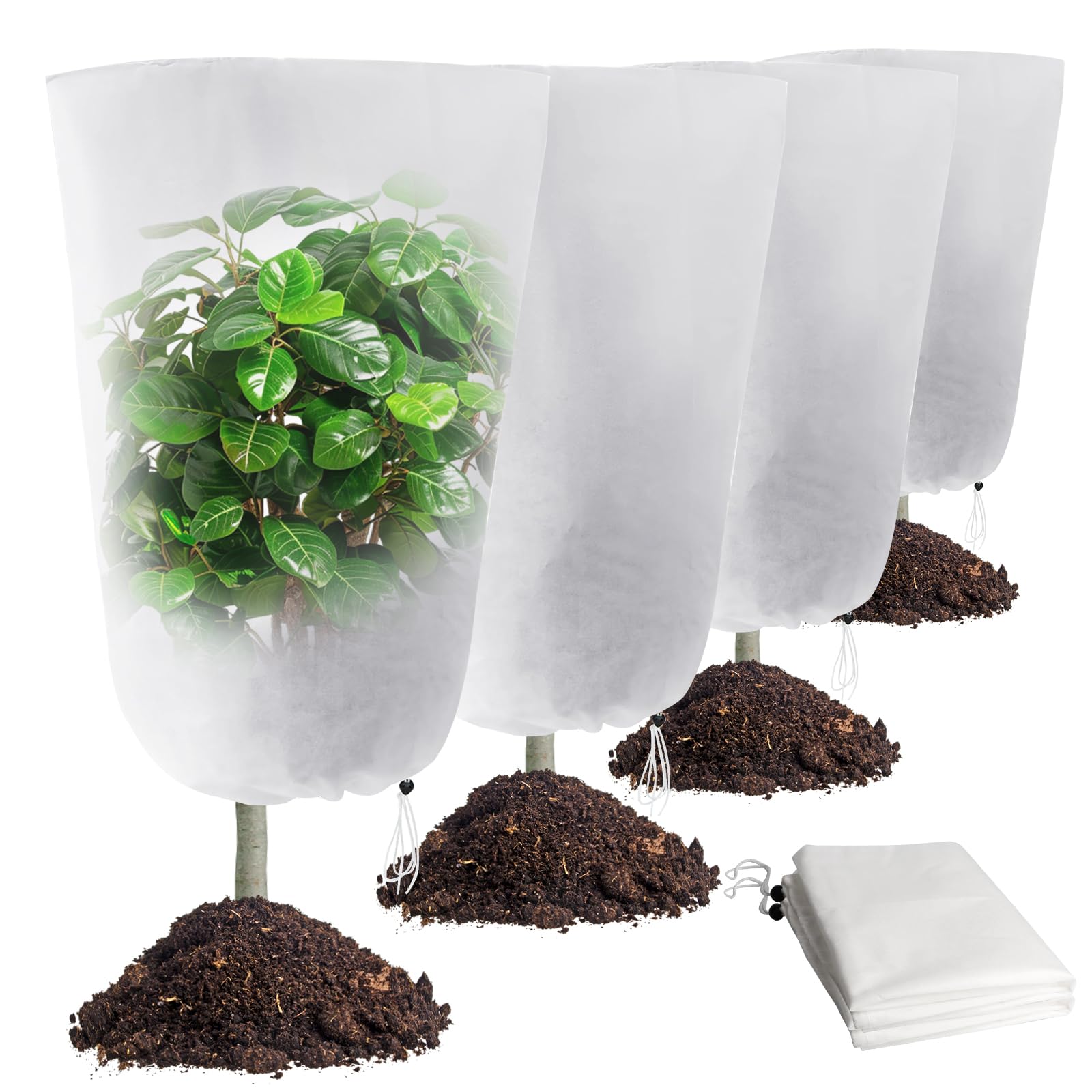 4Pcs Plant Winter Fleece, 60x80cm Antifreeze Plant Blanket, Frost Protection Cover, Rip Resistant Garden Fleece Bags, Plant Jacket with Drawstring, Freeze Protection Cover from Brids Insects