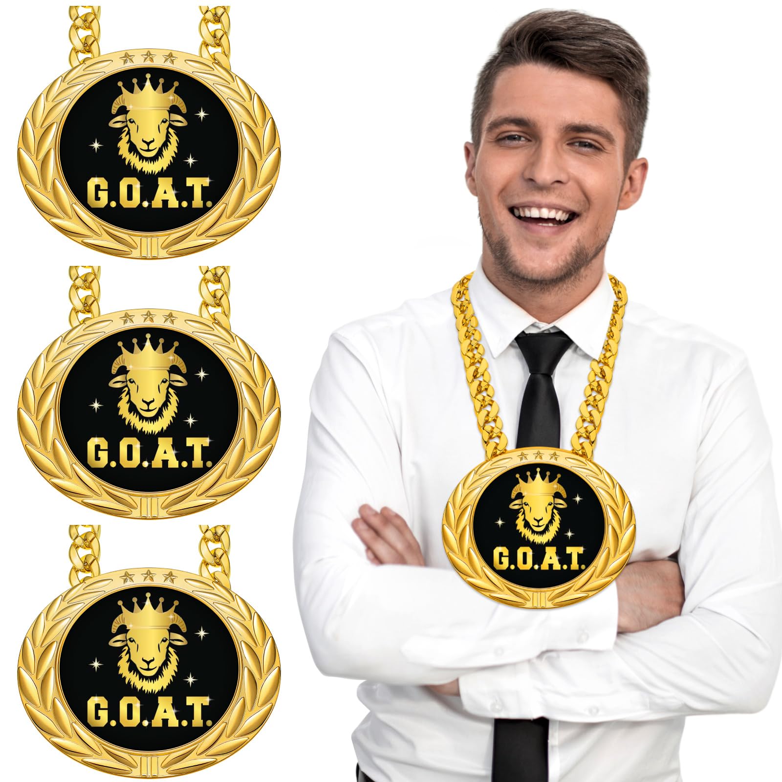 Equsion 3 Set Greatest of All Time Turnover Chain Medal 6" Big Gold MVP ...