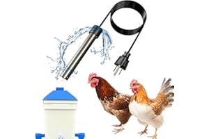 RIFNY 200W Chicken Water Heater for Winter, Submersible Water Heater for Chicken Coop with Thermostatically Control and Auto Shuo-Off, Stainless Steel Bird Bath Deicer with 6ft Cord