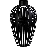 Olly & Rose Nile Charocal with Etched White Lines Ceramic Vase - 20 x 20 x 34.5cm Large Flower Vase Contemporary Home and Tab