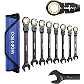 WORKPRO Ratcheting Combination Wrench Set, 8-Piece Flex-Head Anti-Slip Wrench Set Metric 8-17 mm, 72-Teeth, Cr-V Constructed,