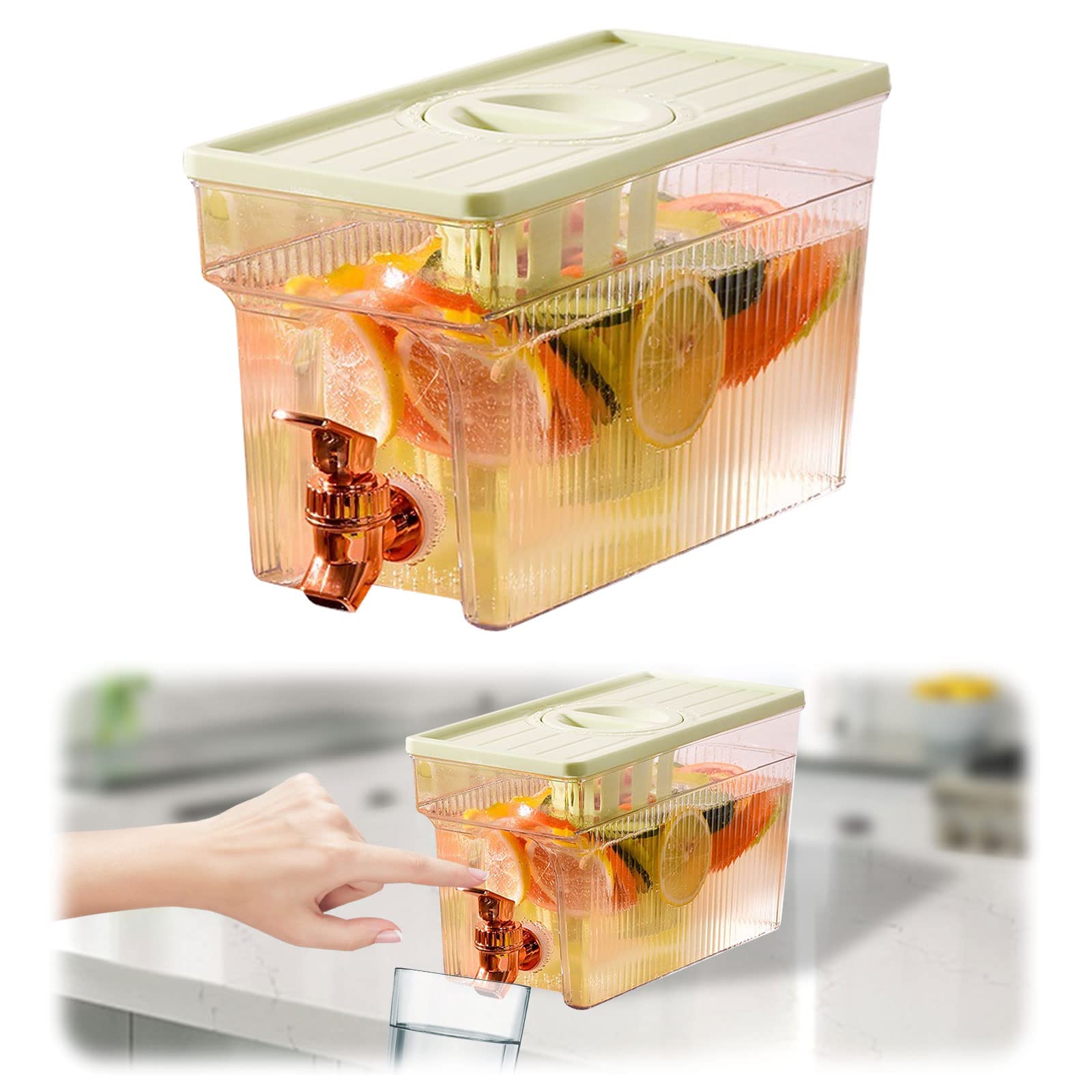 3L Fridge Beverage Dispenser, Jug Dispenser for Fridge, Plastic Cold Drink Juice Dispenser Jug, Large Dispenser Faucet for Milk Soda Drinker Juice Container (Light Green)