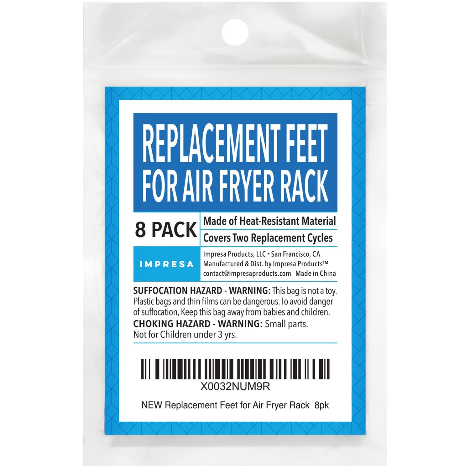 Impresa - Silicone Air Fryer Rubber Bumpers - 8 Pack - Protective Feet for Vortex, Cosori, and Other Compatible Brands - Prevents Tray and Basket Damage - Replacement Parts