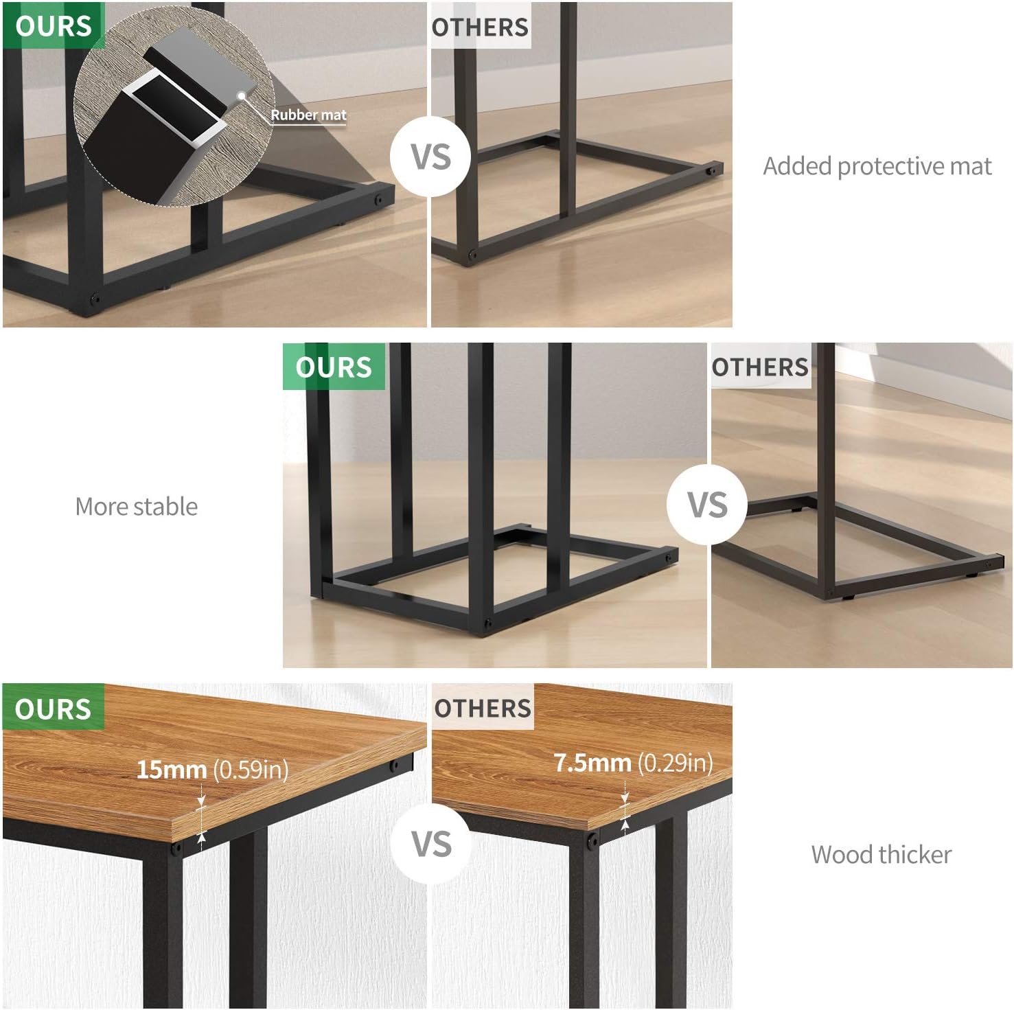 End Table, Durable Side Table C-Shaped Modern Sofa Table Wood Table Coffee Table Snack Table for Sofa, Couch, Bed in Living Room, Bedroom and Other Small Place, Walnut: Kitchen & Dining