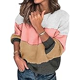 Libsorge Womens Oversized Cute Color Block Sweater Fall 2025 Trendy Lightweight Knit Crew Neck Long Sleeve Pullover Sweaters