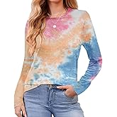 Elesomo Women's Long Sleeve T-Shirts Crew Neck Casual Tie Dye Shirt Basic Tee Tops