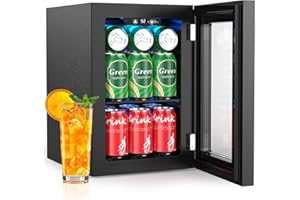 Kismile 18L Beverage Refrigerator Cooler, 24Can Mini Fridge with Glass Door, Quiet Compressor, Countertop Small Fridge with 40-61℉ Digital Electronic Temperature Control, LED Lgiht for Home and Bar
