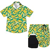 Juload SEA Boys Hawaiian Outfit Kids 2 Pieces Button Down Shirts And Compression Lining Short Sets For Beach Summer